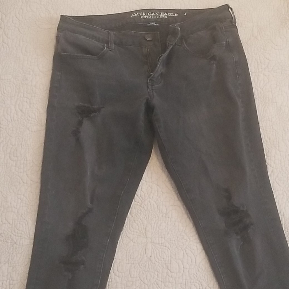 Black American eagle distressed Jean's